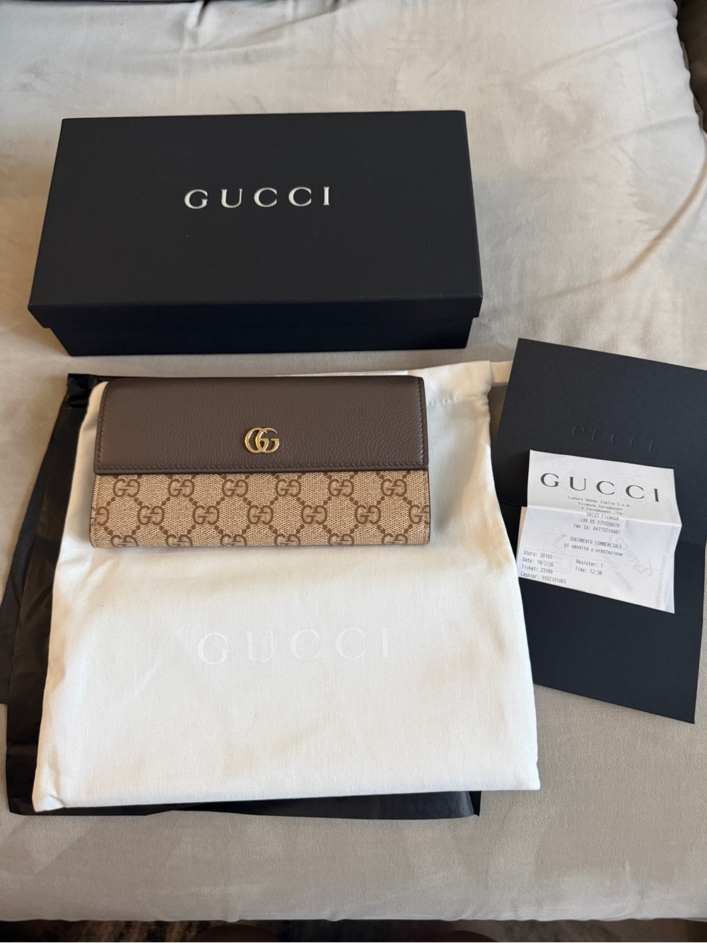 GUCCI Bi-color GG Marmont Dark Taupe Leather  wallet w/Box, Dustbag Receipt NEW!